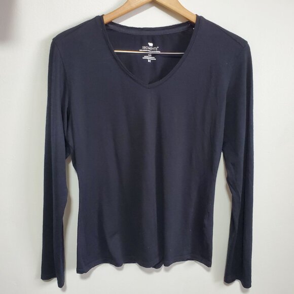 SEGMENTS 100% Merino Wool Base Layer Top Shirt Long Sleeve Black Women's Large - Picture 1 of 12